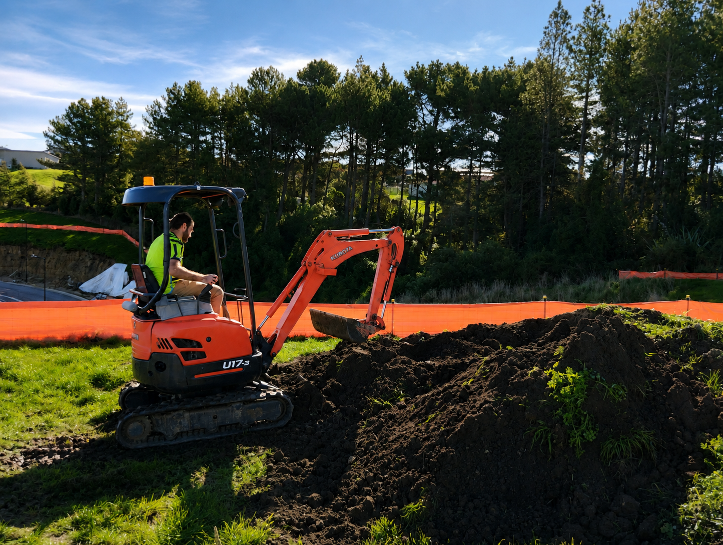 Kubota U17-3 mini excavator digging on a Christchurch site
